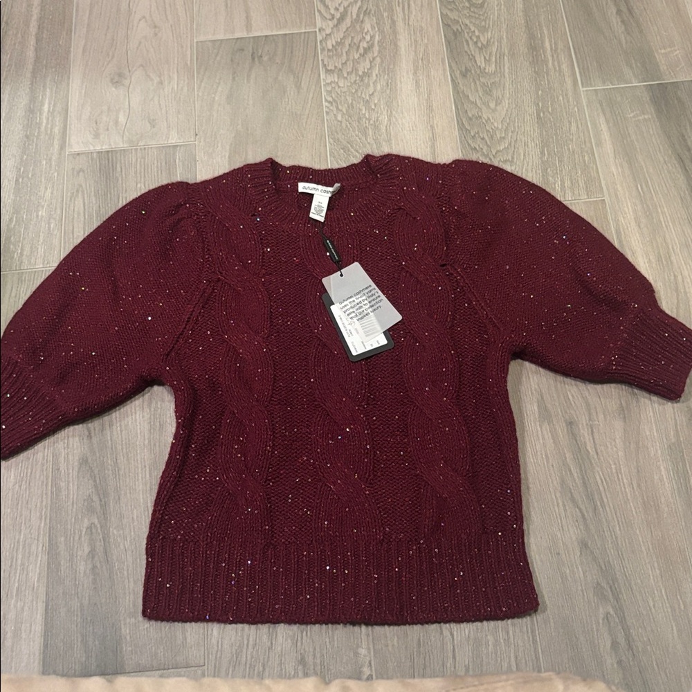 NWT Autumn Cashmere Women’s Burgundy Knit Short Sleeve Sweater Size XS